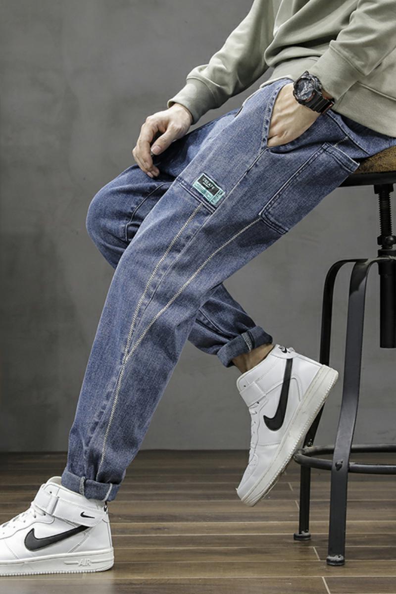 XZ304B-2-KZ6822A新款日系大码缉明线哈伦牛仔裤百搭松紧潮流,男装牛仔裤,星座304A-1