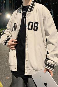 H135P75新品高街棒球服男夹克韩版宽松字母立领情侣上衣服图片