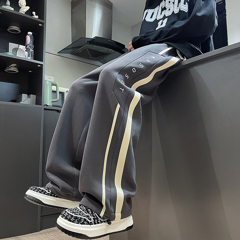 K916P50新品宽松运动卫裤休闲灰色阔腿裤子ins垂感直筒长裤,男装休闲裤,星座304A-1