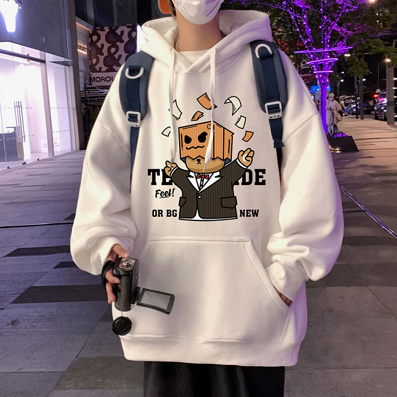 CM082P60新品纯棉重磅连帽卫衣宽松长袖帽衫服纸袋熊港风外套,男装卫衣,星座304A-1