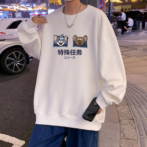 W391AP35加绒45秋冬宽松圆领套头卫衣长袖港风卡通青少年男生潮图片