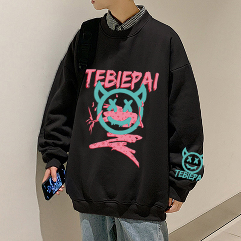 W331BP35冬款恶魔笑脸季卫衣男长袖潮牌宽松外套无帽圆领打底衫图片