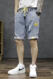 XZ304B-2-KZ821新品破洞牛仔中裤五分裤黄标松紧腰系绳休闲裤，男装牛仔裤，星座304A