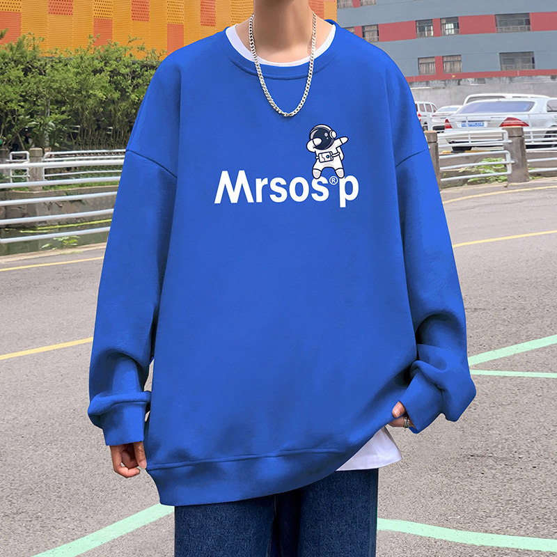 W369P35加绒45新品圆领慵懒风卫衣宽松休闲无帽套头打底衫,男装卫衣,星座304A-1