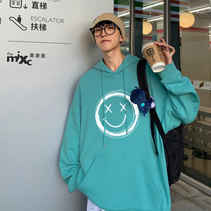 XZ304A-1-W329AP45秋冬笑脸印花男士卫衣美式连帽衫图片