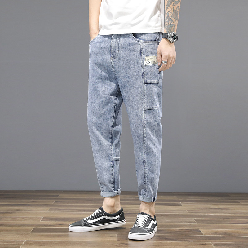 XZ304B-2A新款侧边线条显瘦蓝色小哈伦弹力牛仔裤潮流,男装牛仔裤,星座304A-1