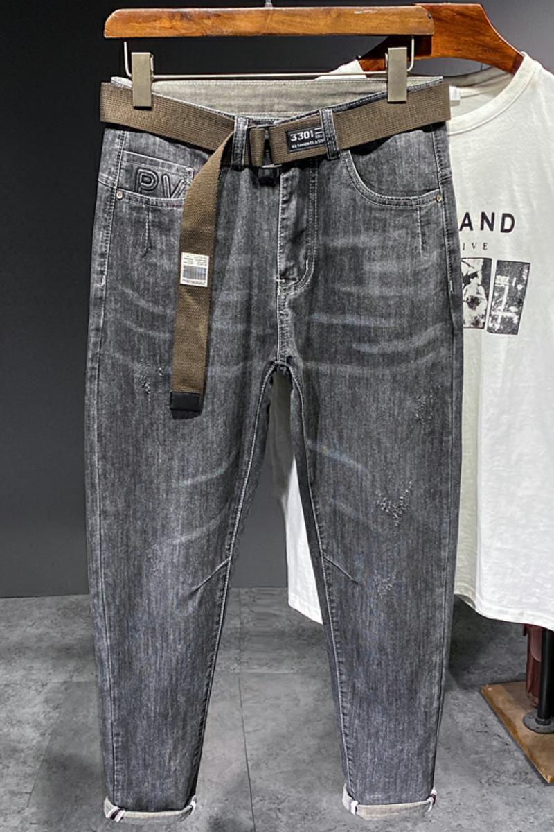 XZ304B-2-KZ623BP65秋季棕色皮牌牛仔裤修身小直筒休闲,男装牛仔裤,星座304A-1
