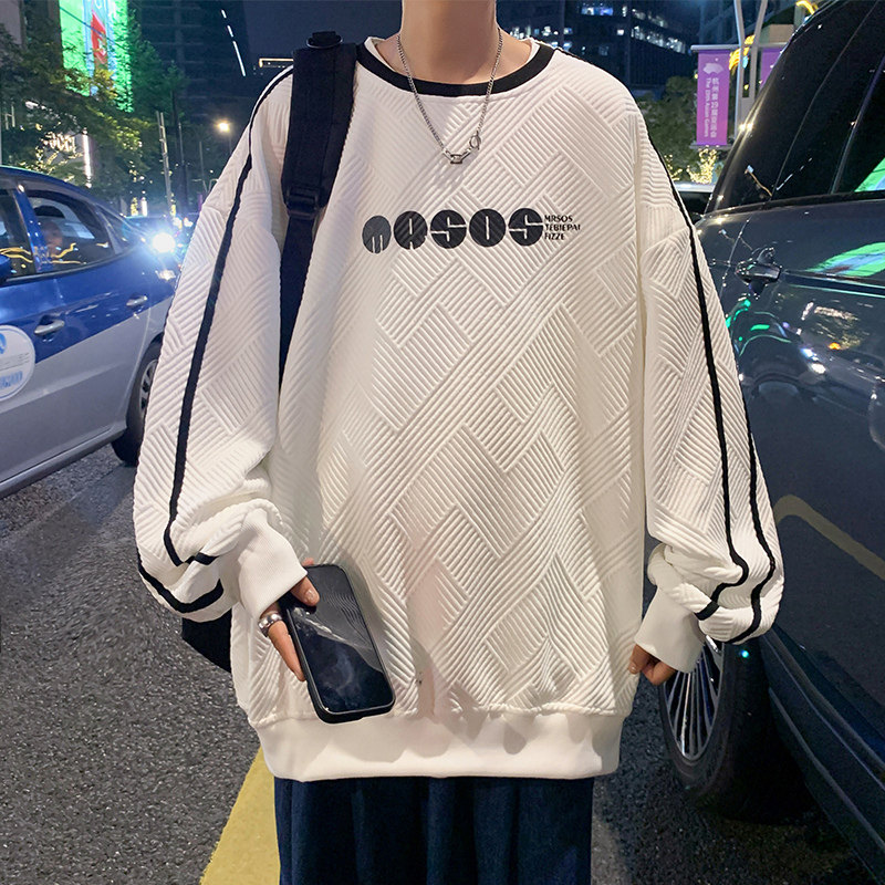 W527AP45秋冬圆领卫衣男高街打底衫宽松撞色长袖上衣服,男装卫衣,星座304A-1