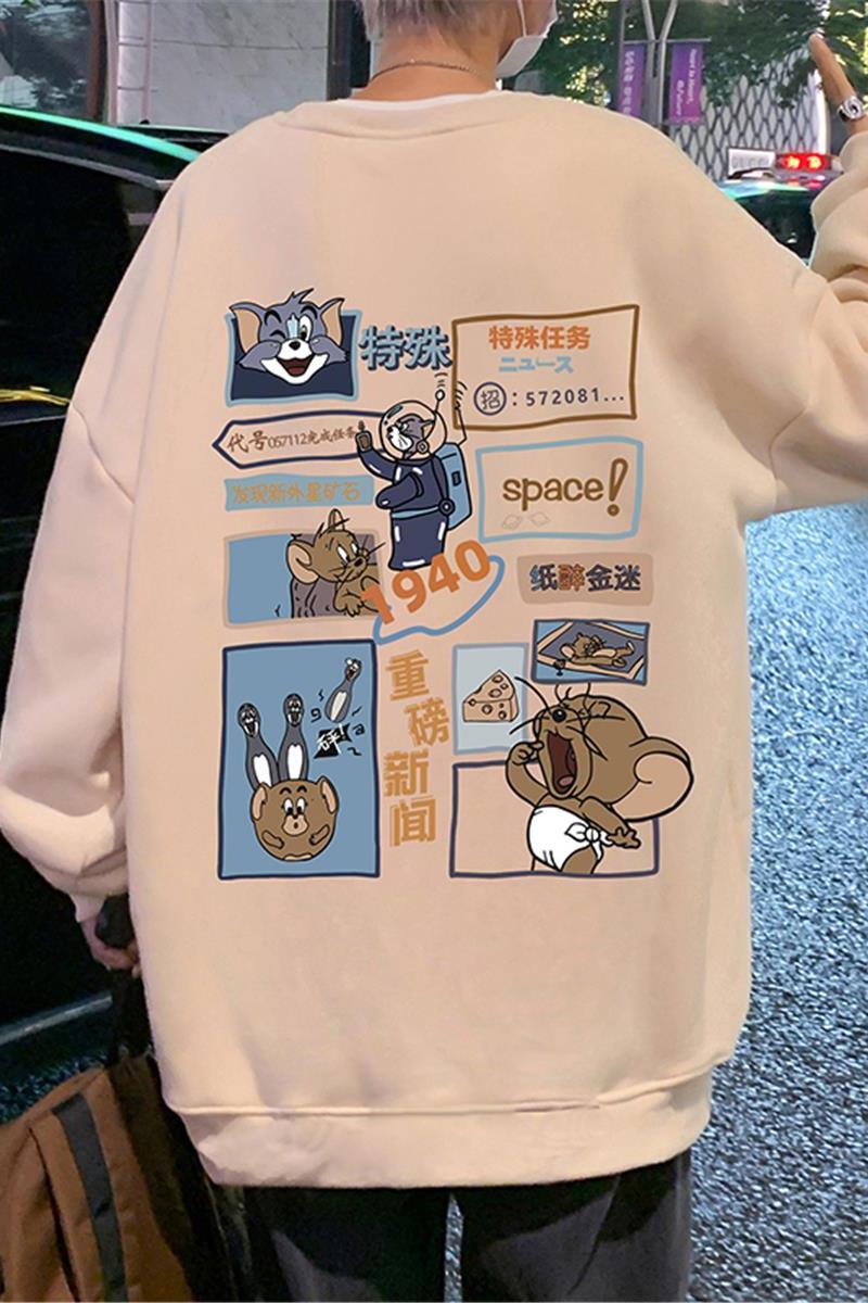 W391P35加绒45新品圆领卫衣休闲卡通加绒套头oversize外套,男装卫衣,星座304A-1