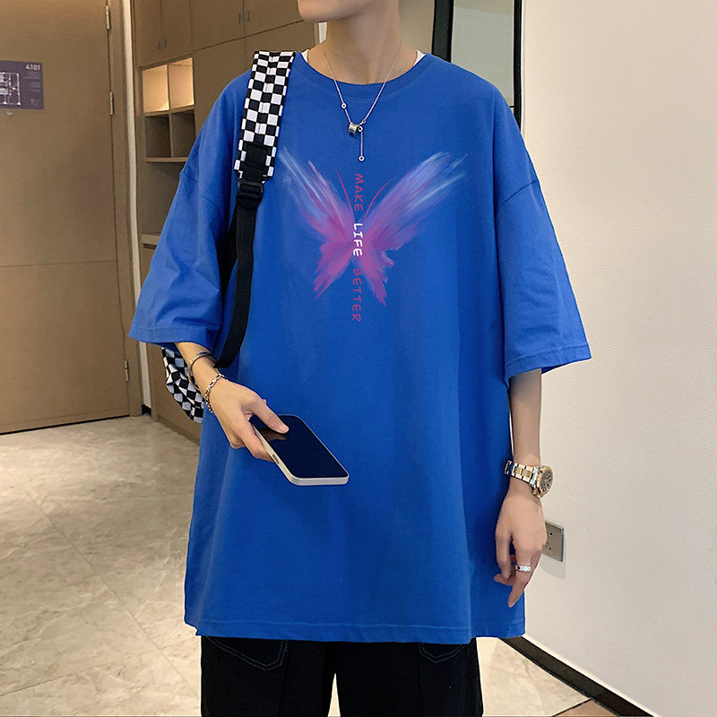 XZ304A-1-ST700DP33新款彩色蝴蝶印花短袖T恤宽松纯棉体恤时尚,男装T恤,星座304A-1