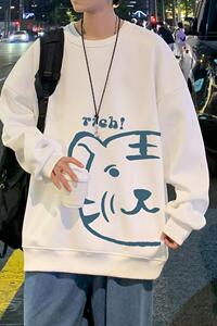 W500AP35冬季圆领潮牌宽松无帽套头男卫衣卡通老虎印花美式外套图片