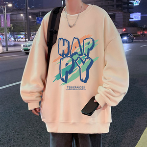 W557P35新品卫衣休闲圆领潮牌男装oversize无帽套头上衣图片