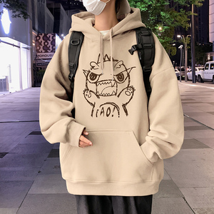 M025P60加绒65新品纯棉卫衣慵懒风帽衫青少年男生宽松连帽外套图片