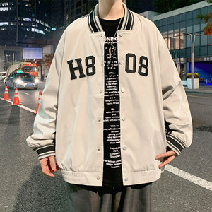 H135BP75秋冬高街棒球服男夹克韩版宽松字母立领情侣上衣服图片