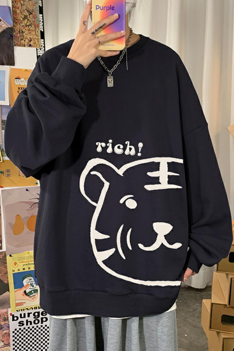 304A-1-W500AP35秋冬老虎头卫衣男卡通印花上衣港风长袖美式,男装卫衣,星座304A-1