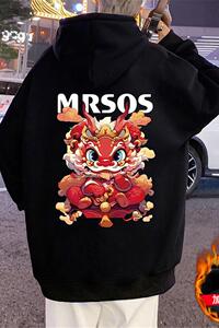 CM061加绒P65新品纯棉卫衣休闲保暖帽衫龙狮印花加绒连帽外套图片