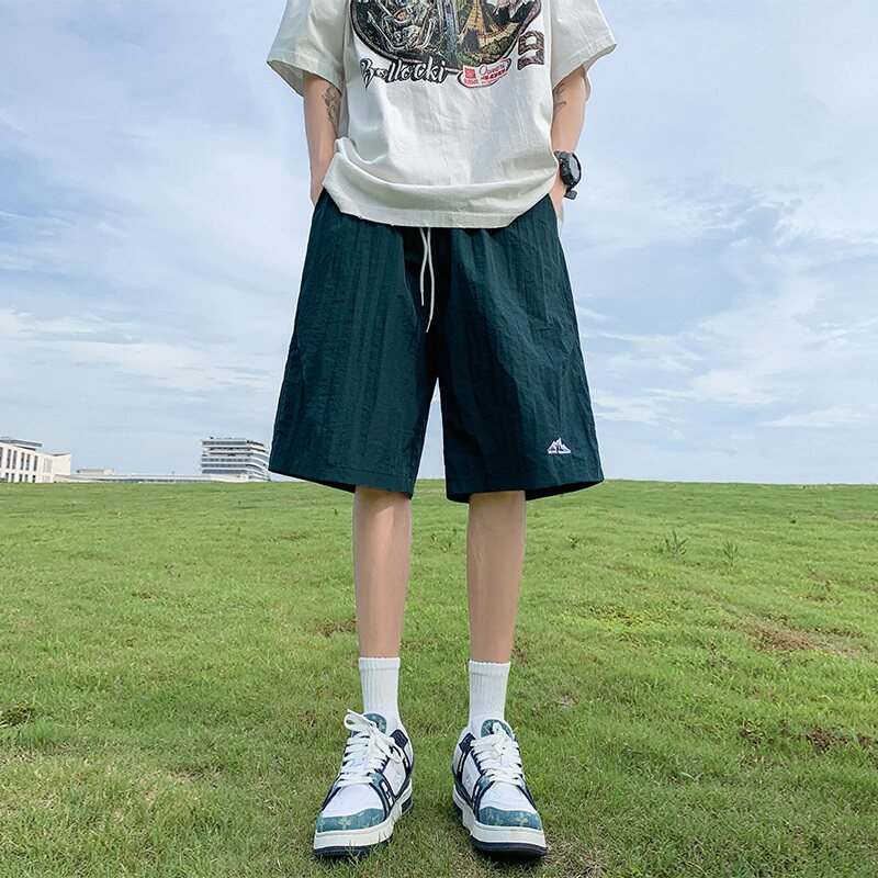 wassup happy刺绣休闲短裤男士夏季薄款潮流冰丝速干宽松五分裤子图片