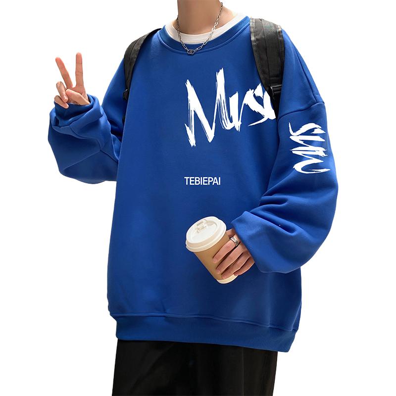 W503AP35加绒45秋冬圆领套头卫衣港风内搭长袖打底衣服宽松无帽,男装卫衣,星座304A-1