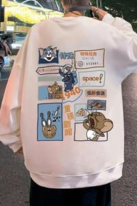 W391AP35加绒45秋冬宽松圆领套头卫衣长袖港风卡通青少年男生潮图片