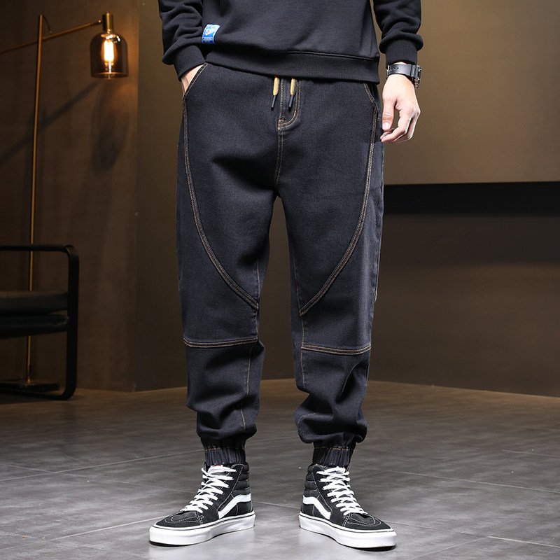 XZ304B-2-KZ2039A秋冬新款宽松辑黄色明线大码哈伦牛仔裤潮流,男装牛仔裤,星座304A-1