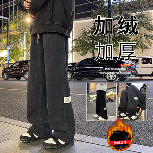 K900P50加绒58新品微弹灯芯绒裤子加绒加厚垂感宽松直筒裤阔腿裤图片