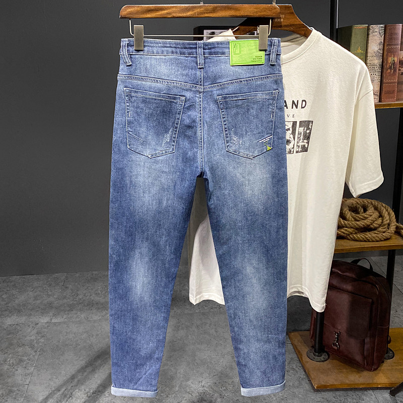 XZ304B-2-KA612A新款高弹高棉修身牛仔裤破洞绿色皮牌潮流,男装牛仔裤,星座304A-1