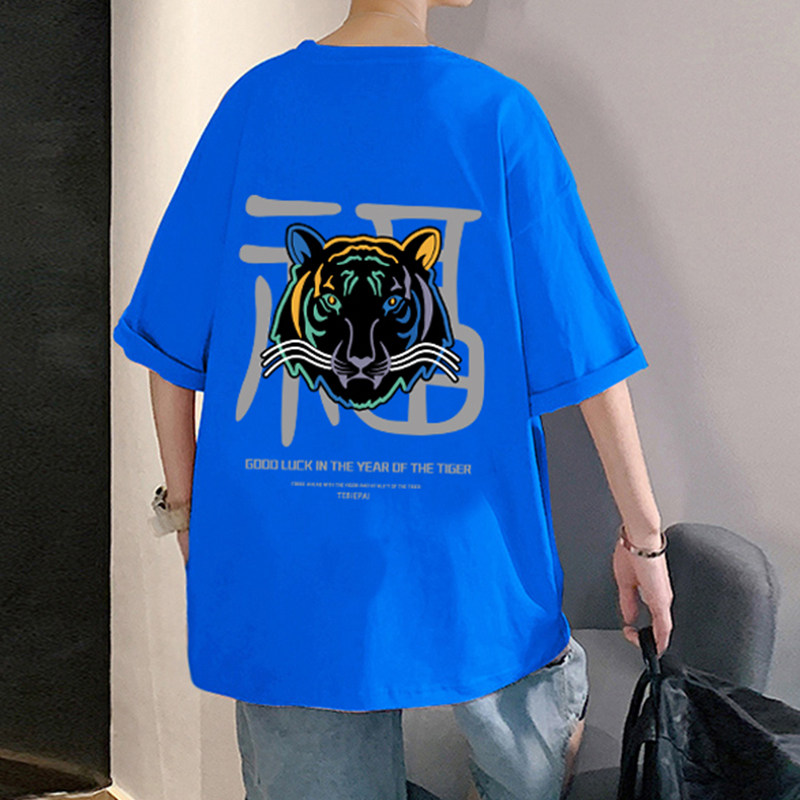 XZ304A-1-ST587BP25夏季老虎头印花短袖t恤男纯棉时尚半袖体恤,男装T恤,星座304A-1