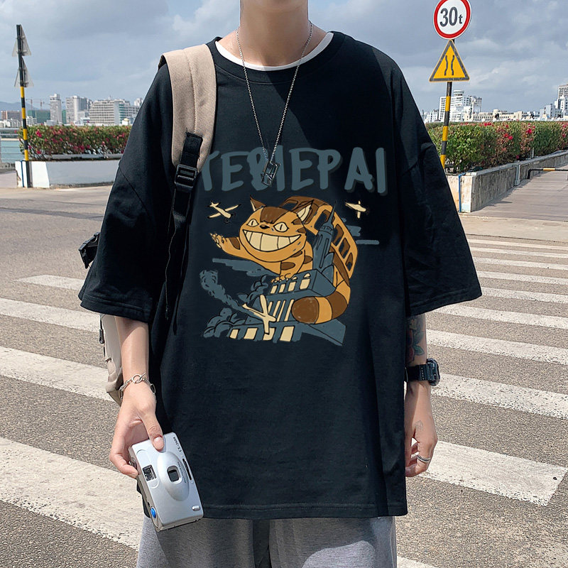 XZ304A-1-ST378BP25新款港风加菲猫短袖t恤男印花夏季宽松卡通潮,男装T恤,星座304A-1