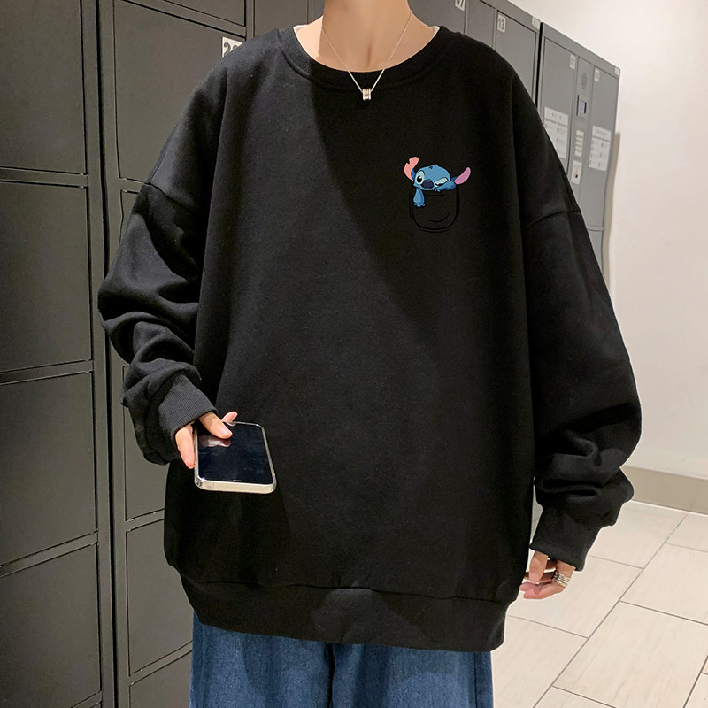 304A-1-W339A秋冬卫衣男春秋季卡通史迪仔宽松圆领打底衫美式图片