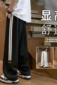 K903P48新品贴标条纹运动裤子男美式高街休闲潮牌直筒宽松长裤图片