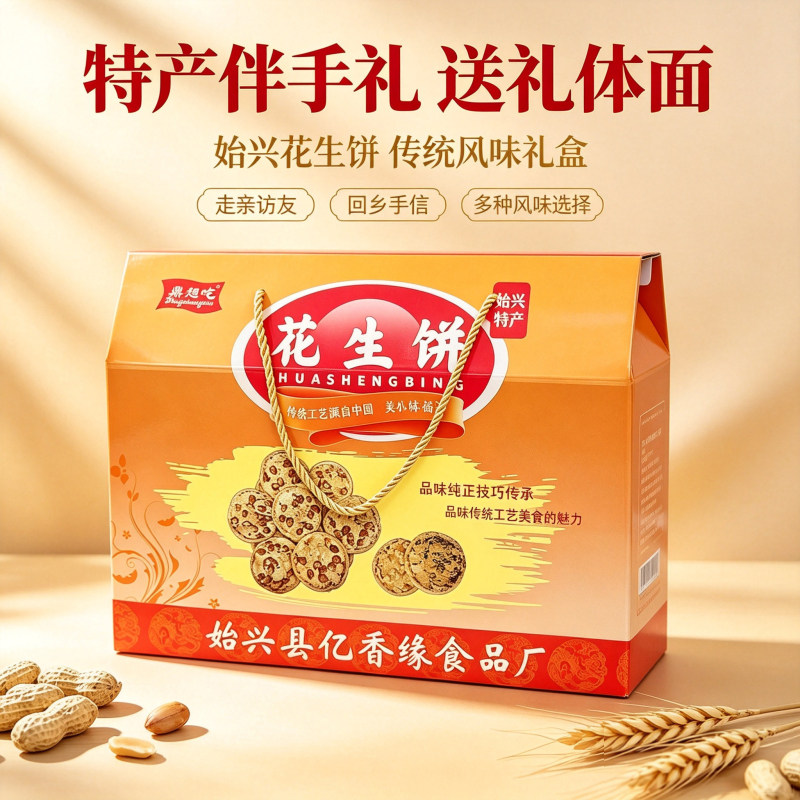 始兴花生饼礼盒装亿香缘鼎想吃酥脆韶关特产豌豆芝麻送礼黄豆包装
