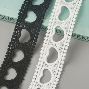 黑白现货2.9cm无弹爱心花边 娃衣玩具diy辅料 牛奶丝镂空心形蕾丝