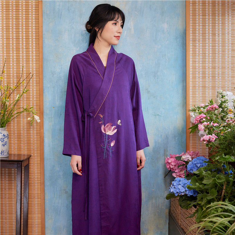 【华果定制】莲心荷花绢纺香云纱贴布绣汉服中式改良茶服禅修秋冬