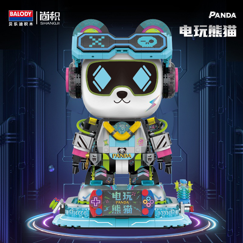 贝乐迪21242潮玩公仔系列电玩熊猫手办拼装diy微颗粒积木玩具模型