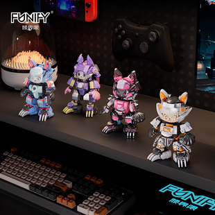 顽界限W9201潮玩喵咪X机甲系列电索FLVSH手办拼装diy积木玩具模型