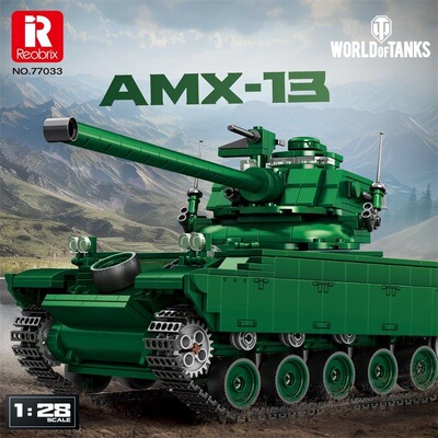 Reobrix臻砖77033德国军事系列AMX-13坦克拼装小颗粒积木玩具模型