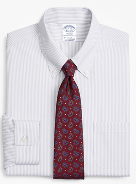 专柜布克兄弟灰色条纹Supima蓝标regent免烫BrooksBrothers男衬衫