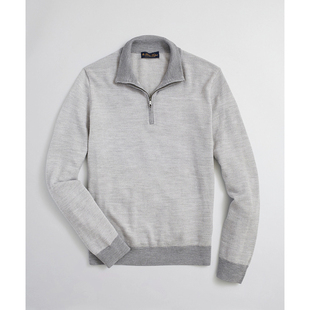 专柜半拉链纯羊毛衫布克兄弟Brooksbrothers毛衣商务休闲纯色翻领