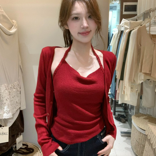 AS OFFICIAL-·麻花挂脖背心+针织开衫两件套套装（含6绵羊毛）16