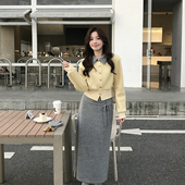 伊嘉 假两件针织开衫 设计感绑带蝴蝶结半身裙套装 Y.JIA Y26 9633