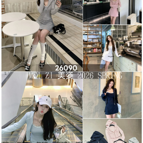 MEI ZI 美姿-运动连帽卫衣短外套+蕾丝拼接背心+半身裙套装26090