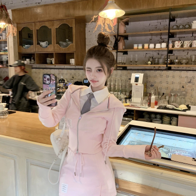 MEI ZI 美姿-26年早春韩系贴标短外套+半身裙套装9609-1