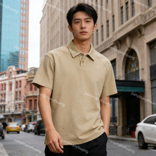 POLO衫 纯色复古重磅短袖 宽松休闲百搭潮牌情侣T恤上衣 男士 夏季
