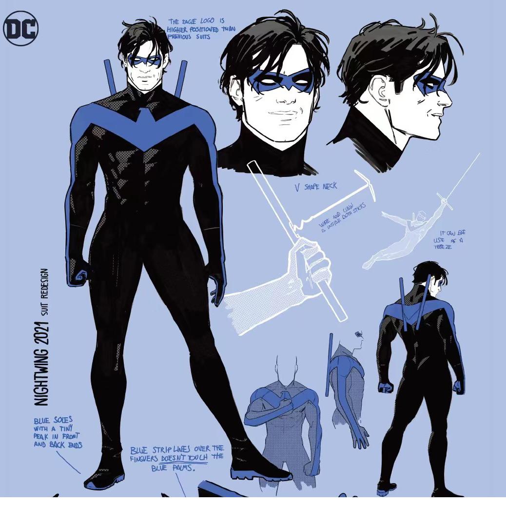 蓝黑弹力皮质拼接夜翼战衣