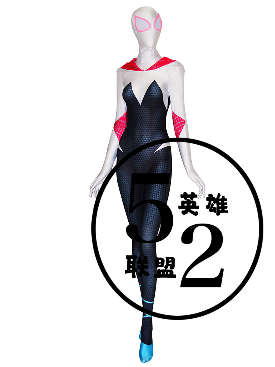 平行宇宙格温战服 女款蜘蛛侠gwen连体紧身衣带帽子 漫展cos服