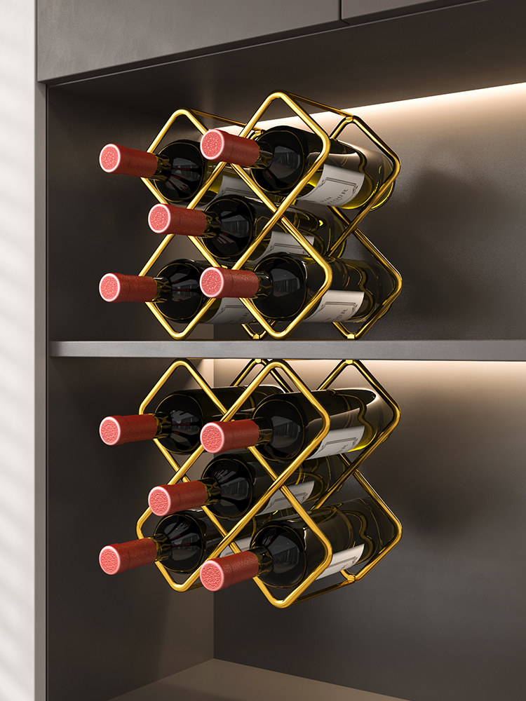 红酒架摆件轻奢高档客厅餐边柜酒柜创意高级感葡萄酒斜放网格托架