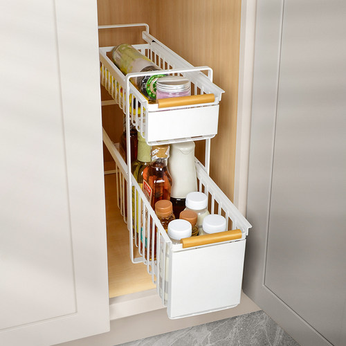 厨房极窄置物架17厘米宽双层拉篮