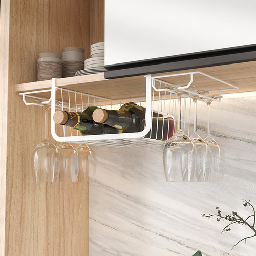 红酒杯架倒挂免打孔高脚杯吊柜下挂篮酒柜红酒置物架悬挂式挂杯架