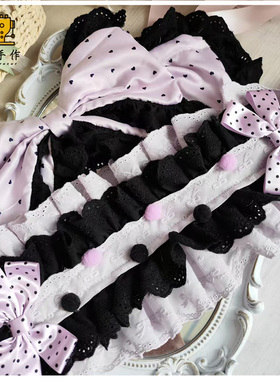 珥东手作Lolita黑紫色点点蝴蝶结kc贵宾狗小物配饰lo娘头饰花匣