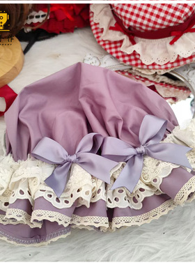 珥东手作Lolita灰紫色蕾丝bb帽doll感少女发饰帽子lo娘裙配小物